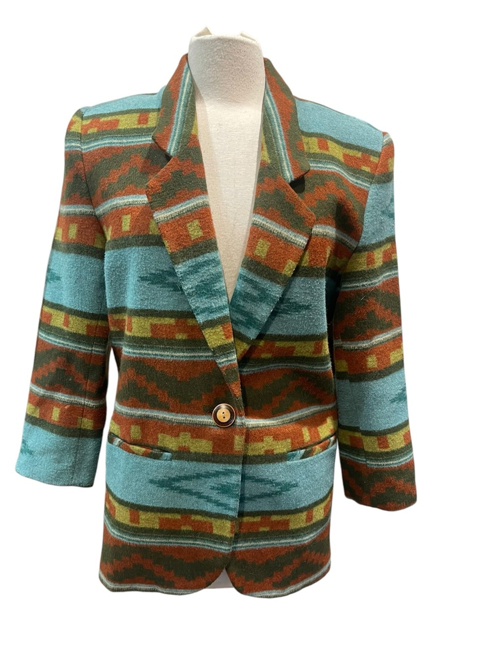 Maurizio Ramani Southwest Wool Blend Print Jacket Blazer SZ S Turquoise Rust